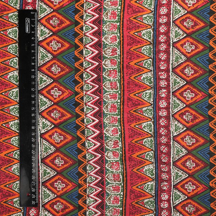 Ткань льняная, 3 м x 150 см, 140 г/м², цвет: красный, геометрический принт, TBY — картинка 6