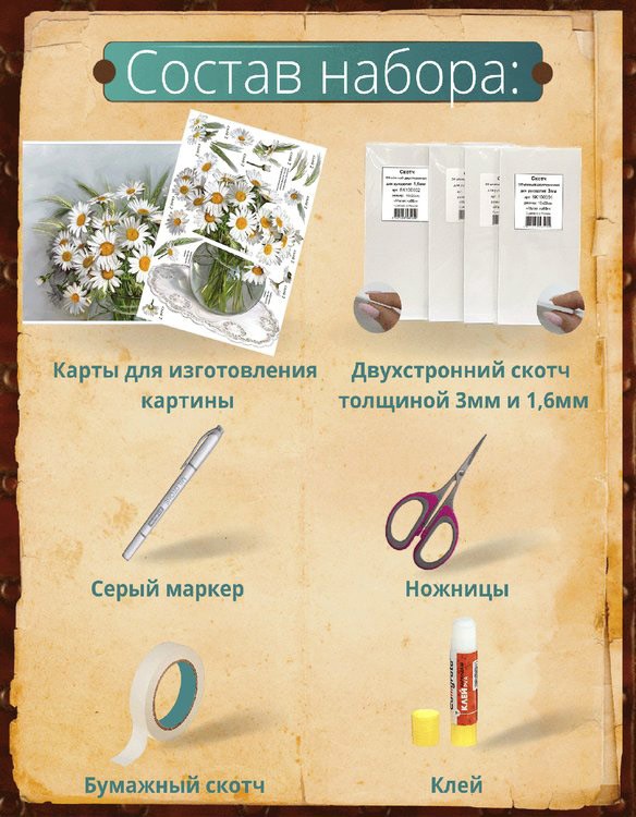 Набор папертоль «Ромашки в вазе» 29x29 см  — картинка 3