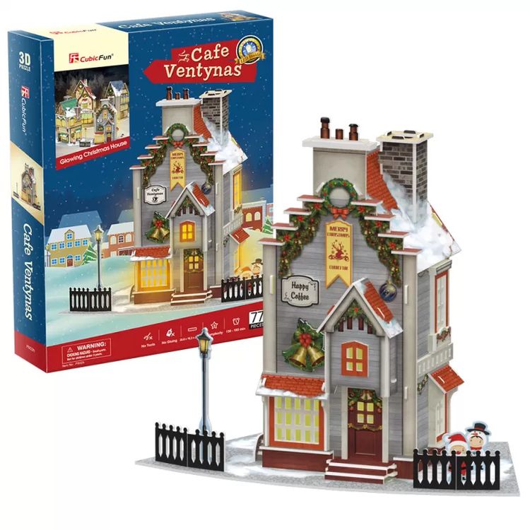 3D-пазл CubicFun «Новогодняя кофейня» с LED-подсветкой — картинка 2