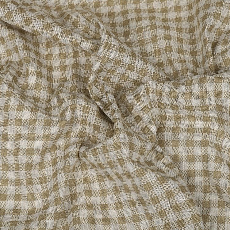 Ткань льняная, 1 м x 150 см, 140 г/м², цвет: бежевый, клетка, TBY — картинка 2
