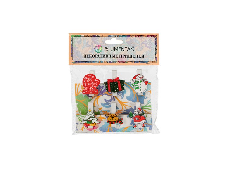 Декоративные прищепки «Новогодняя коллекция», 3,5 см, 6 шт., Blumentag