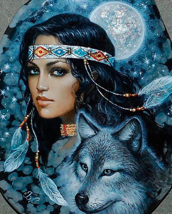 Алмазная вышивка «Девушка и волк»