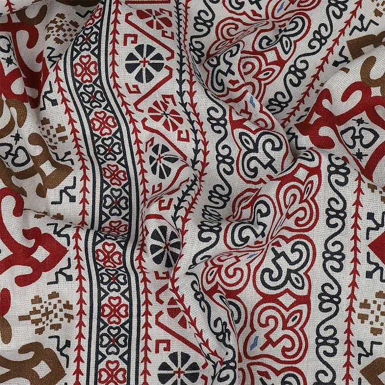 Ткань Лен, 140 г/м², 5 м x 150 см, цвет: красный, геометрический принт, TBY — картинка 3