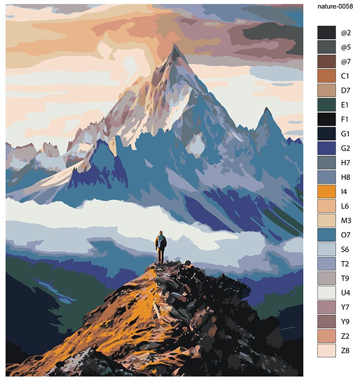 Картина по номерам «Природа: Горный пейзаж с человеком на фоне вершины» — картинка 2