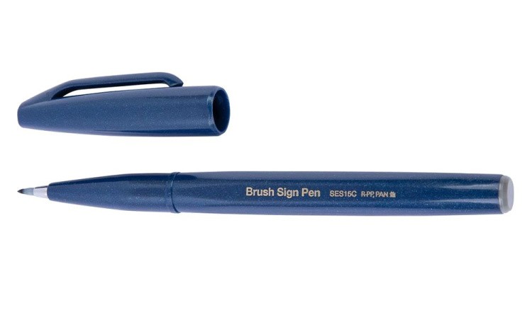 Фломастер-кисть Brush Sign Pen, 2 мм, цвет: темно-синий, Pentel — картинка 2