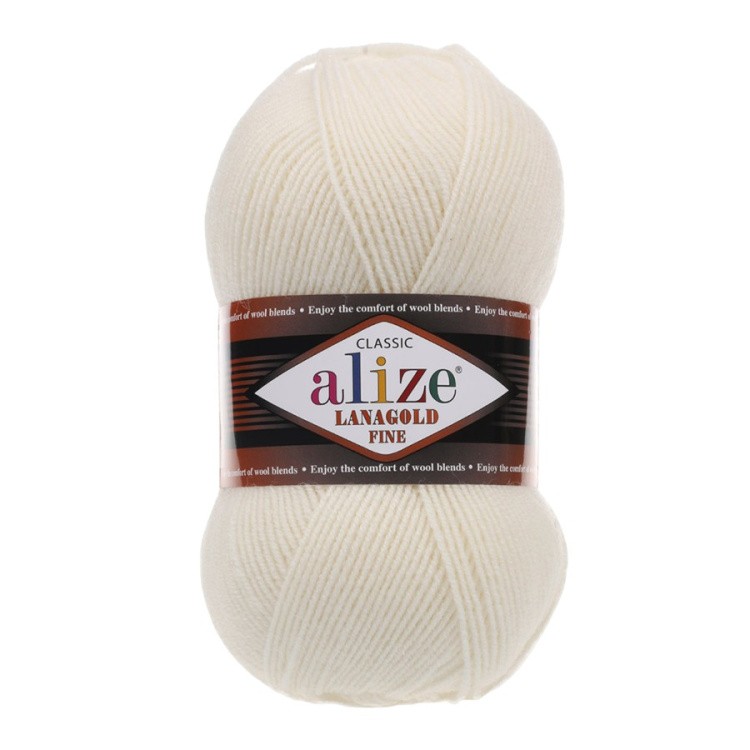 Пряжа ALIZE LanaGold Fine (Ализе Лана голд файн) (62), суровый, 5 шт. по 100 г