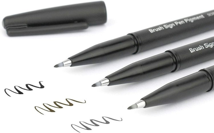 Фломастер-кисть Brush Sign Pen Pigment,1,1 - 2,2 мм, цвет: серый, Pentel — картинка 2