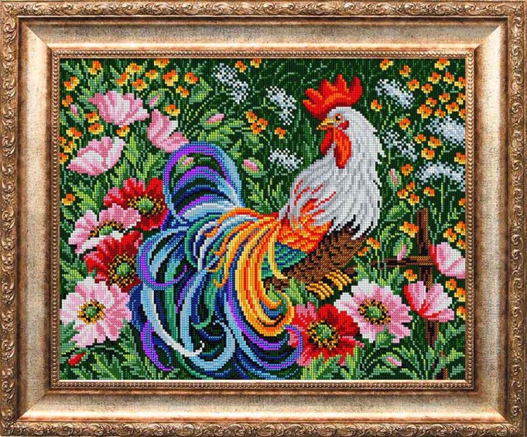 Набор вышивки бисером «Красавец-петух в палисаднике» — картинка 2