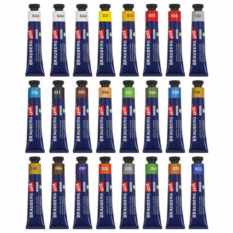 Краски акриловые художественные BRAUBERG ART CLASSIC, набор 24 шт, 21 цвет, в тубах 22 мл — картинка 3
