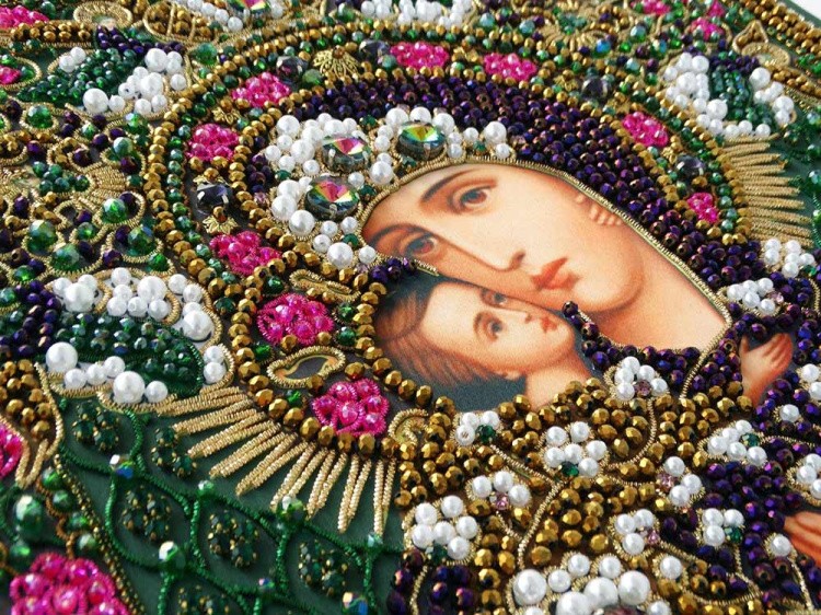 Набор для вышивания хрустальными камнями Богородица «Феодоровская» (акриловый жемчуг) — картинка 8