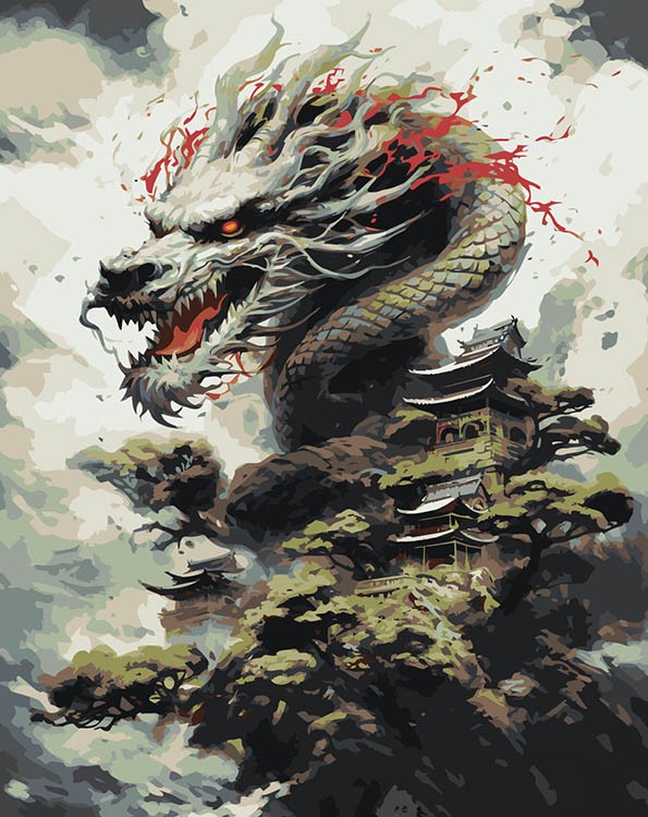 Картина по номерам «Восточный дракон в японских горах»