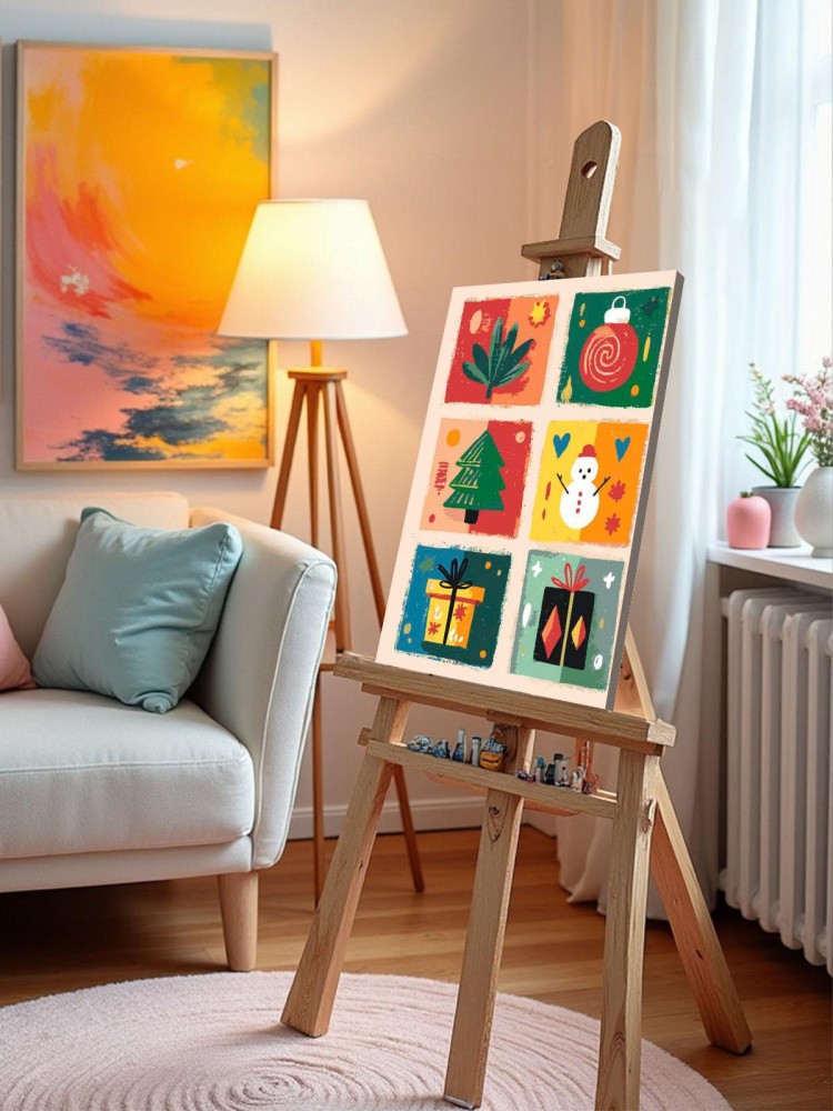 Картина по номерам Новогодняя елка подарки и снеговик арт — картинка 9