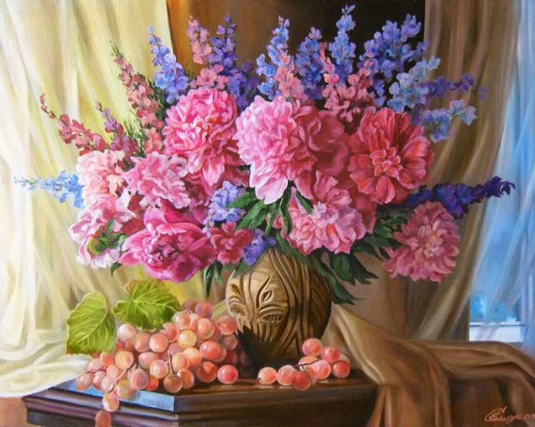 Алмазная вышивка «Виноградно-пионовое» — картинка 2