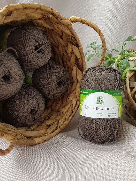 Пряжа Камтекс Мягкий хлопок (233), кофе, 5 шт. по 100 г — картинка 2