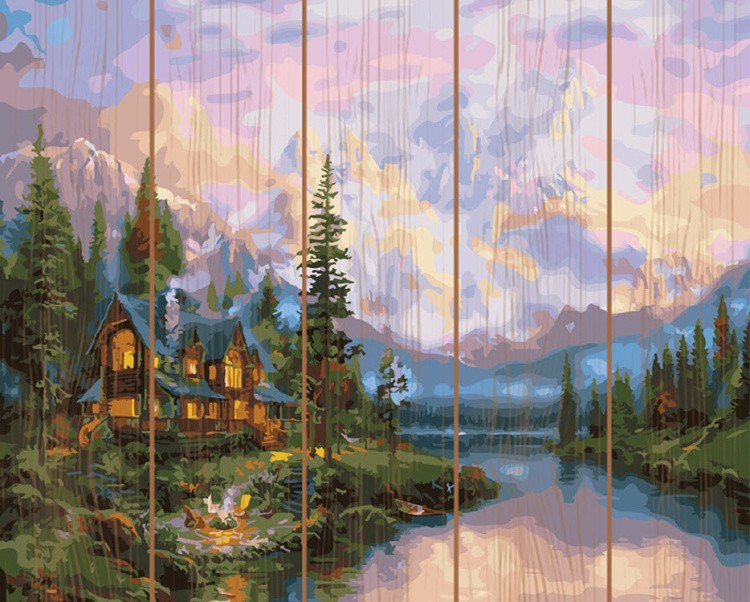 Картина по номерам по дереву Molly «Дом на реке»