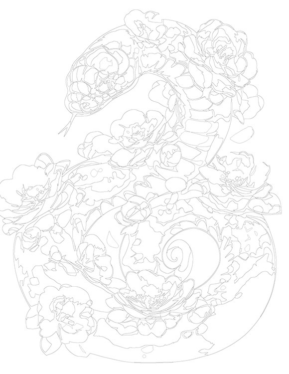 Картина по номерам «Зеленая змея в цветах, животные 40x50» — картинка 3