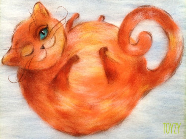 Картина шерстью «Рыжий кот»