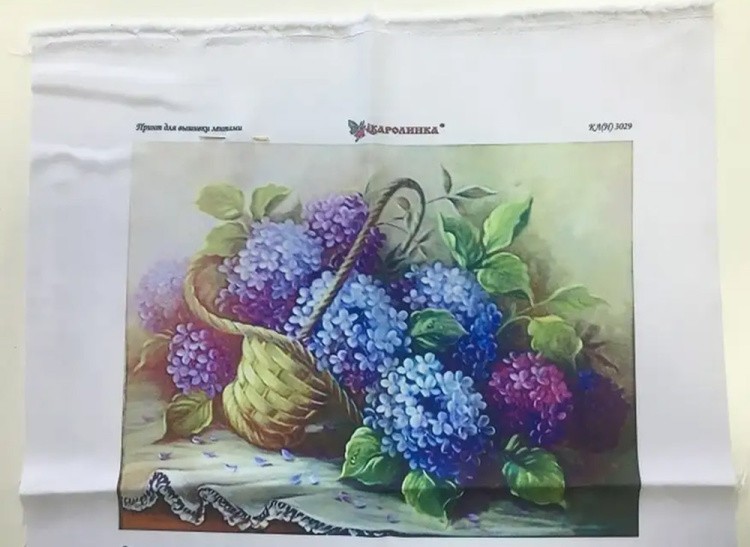 Вышивка лентами «Гортензия в корзине» — картинка 3