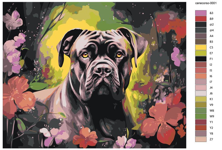 Картина по номерам «Собака Кане корсо в цветах» — картинка 2