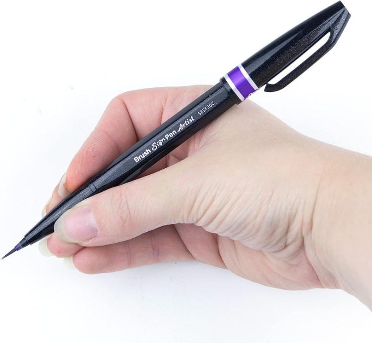 Браш пен Brush Sign Pen Artist, ultra-fine 0,5 - 5 мм, цвет: фиолетовый, Pentel — картинка 6