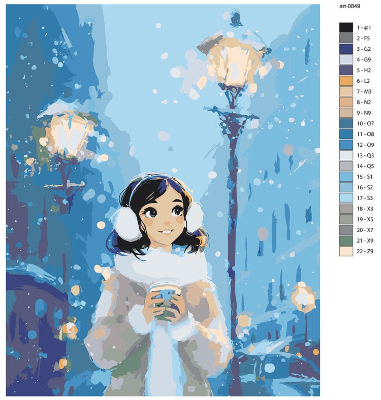 Картина по номерам Девушка с кофе в зимнем городе — картинка 2