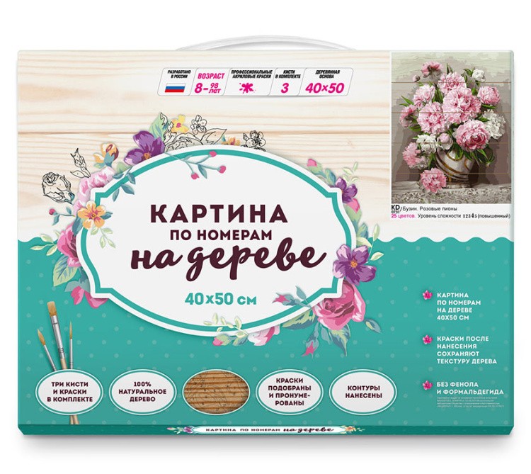 Картина по номерам по дереву Molly «Розовые пионы» — картинка 5