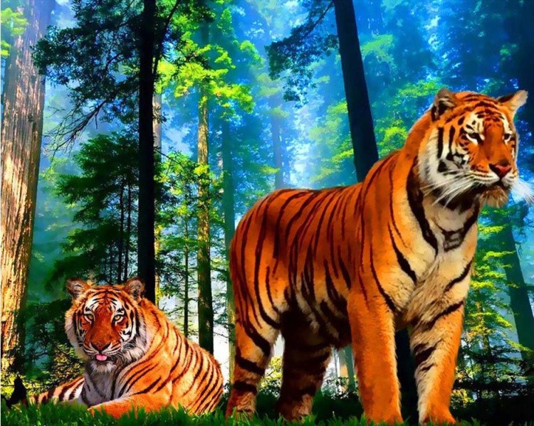 Алмазная вышивка «Тигры в лесу»