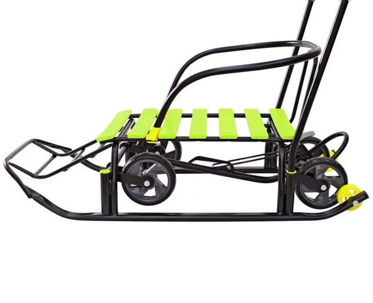 Санки детские Snow Black Auto лимонные рейки с колесами — картинка 13