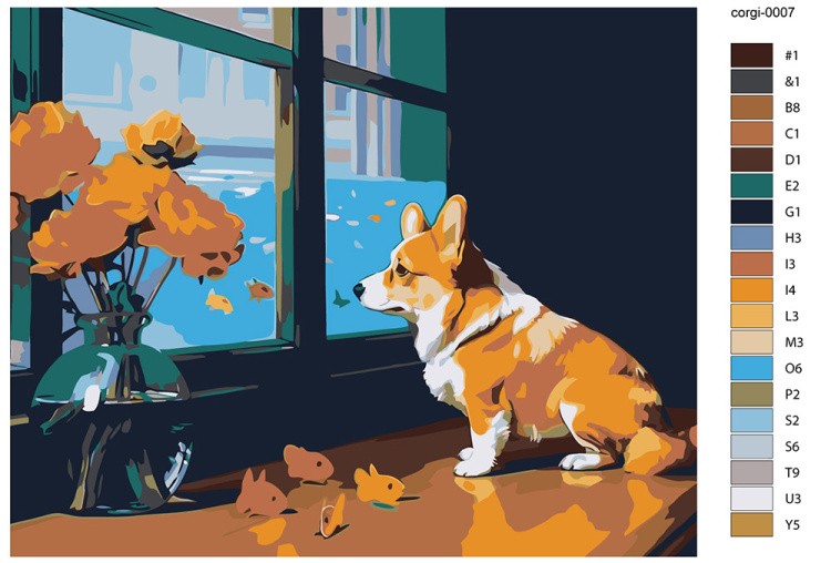 Картина по номерам «Собака корги в стиле картины Матисса» — картинка 2