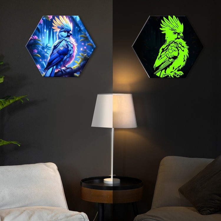 Картина по номерам со светящейся краской Гексагон «Птица-говорун» — картинка 2