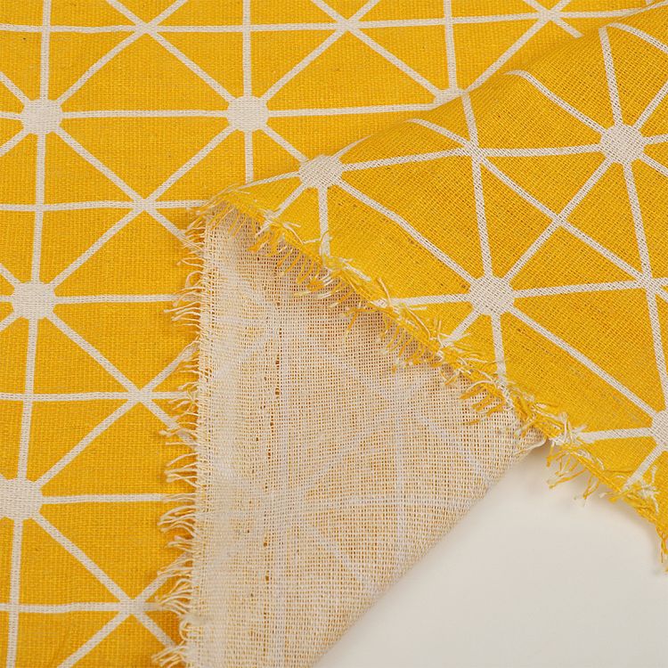 Ткань льняная, 1 м x 150 см, 140 г/м², цвет: желтый, геометрический принт, TBY — картинка 4