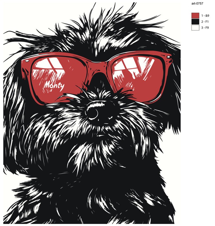 Картина по номерам Собака черная Тибетская болонка в очках — картинка 2