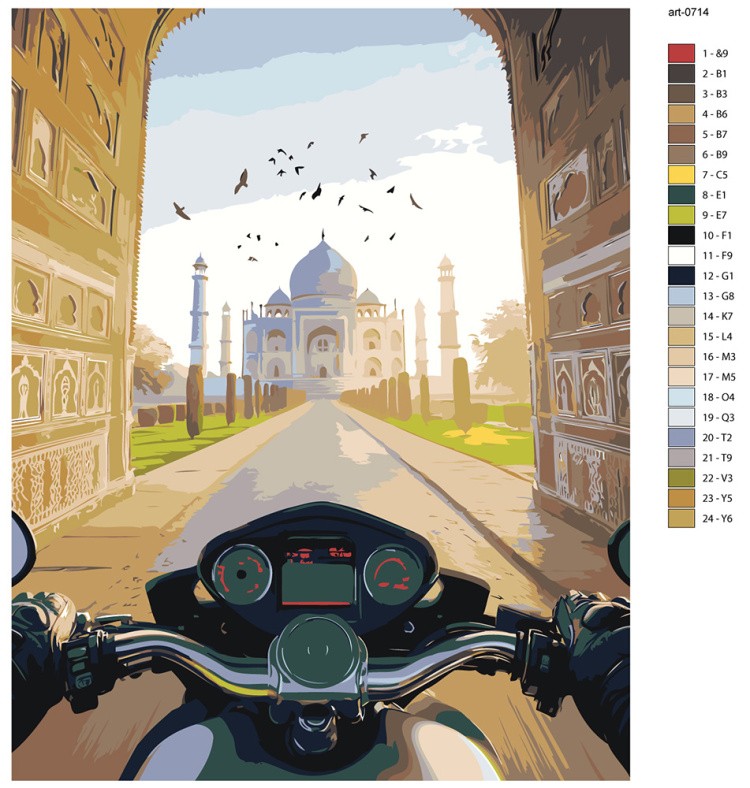 Картина по номерам Пейзаж Индия Тадж Махал и мотоцикл — картинка 2