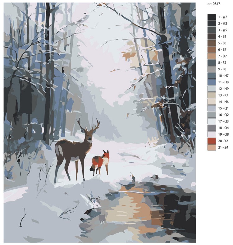 Картина по номерам Животные олень и лиса в зимнем лесу — картинка 2