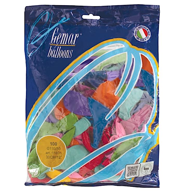 Шары воздушные 12" (30 см), комплект 100 шт., 12 пастельных цветов — картинка 2