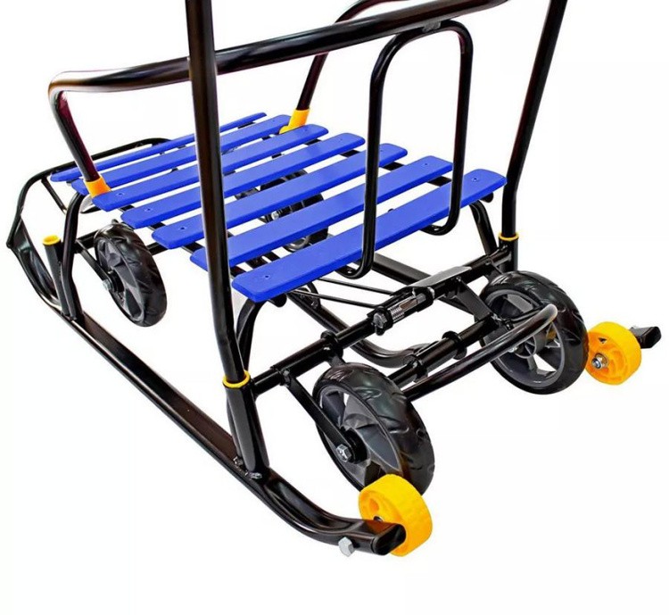 Санки детские Snow Black Auto синие рейки с колесами — картинка 17