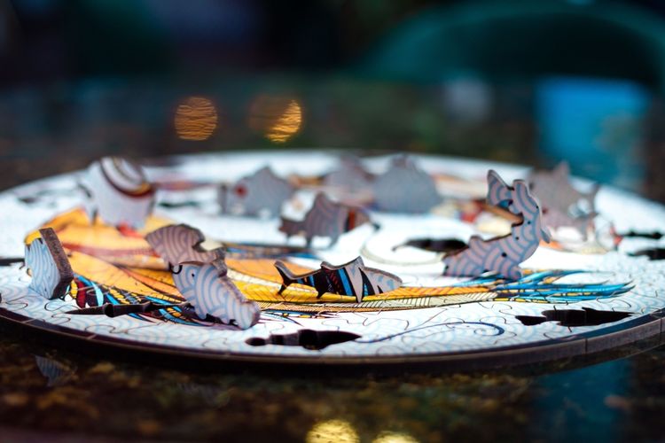 Деревянный, фигурный пазл EWA «Карпы Кои (Рыбы) L», 40x40 см — картинка 5