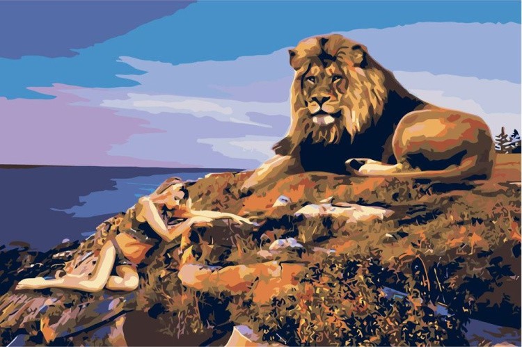 Картина по номерам «Девушка и лев»