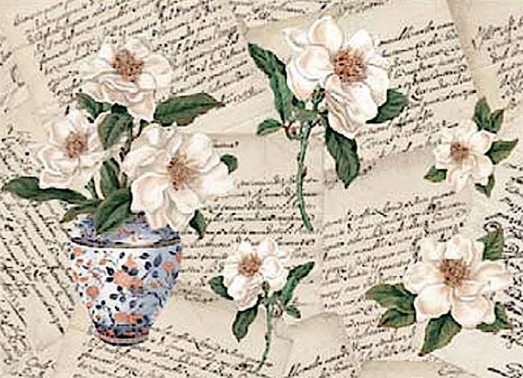 Бумага рисовая Carta di Riso «Магнолия и письма», 35x50  см