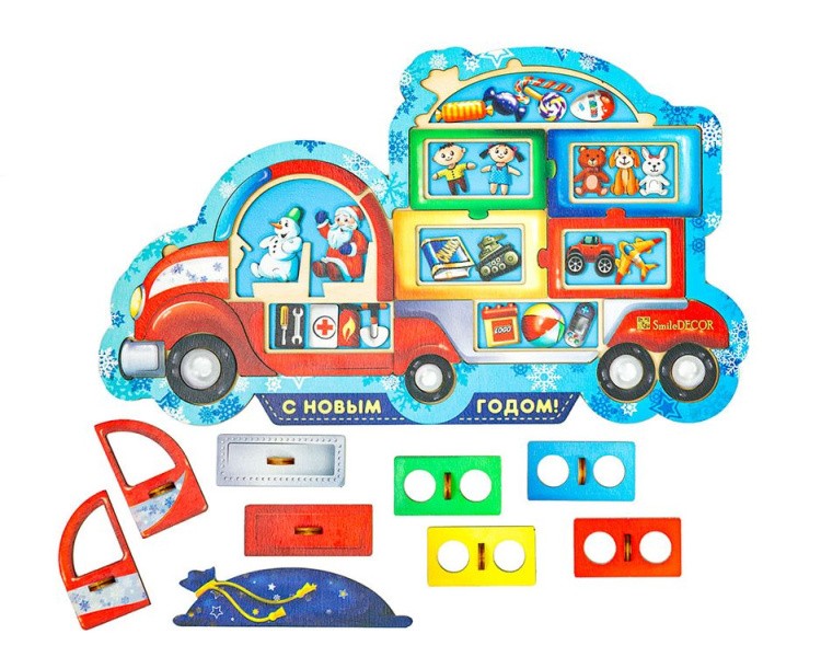 Развивающее пособие из дерева «Новогодний грузовик» — картинка 2