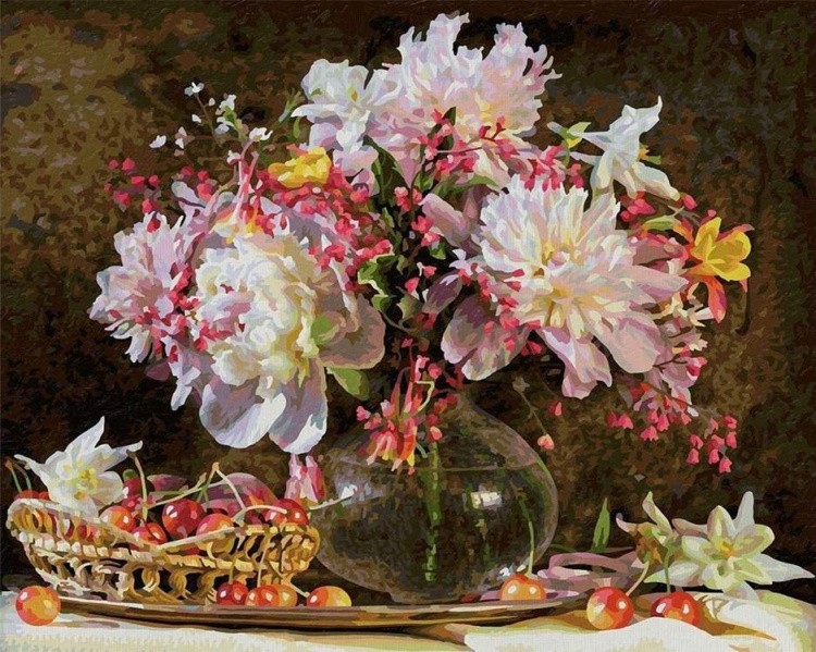 Картина по номерам «Букет цветов с вишнями»