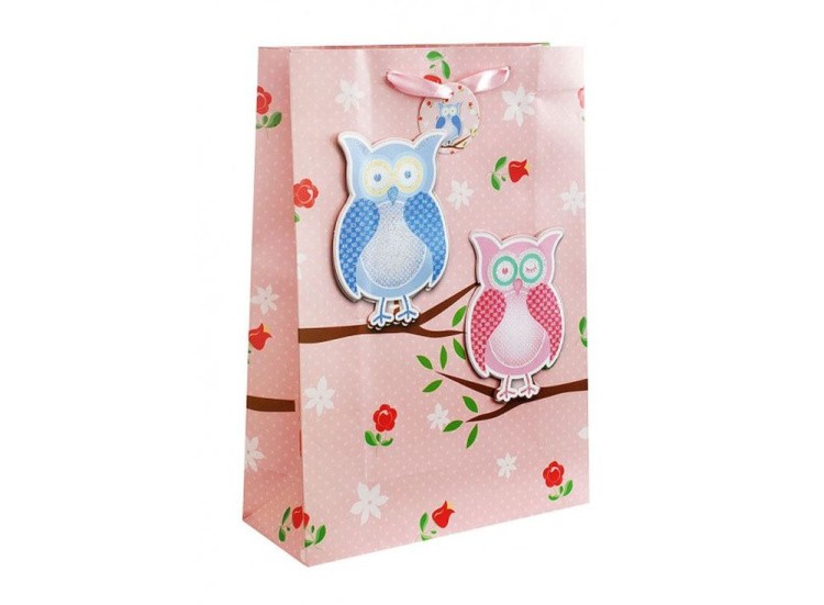 Подарочный пакет «3 совы на розовом»