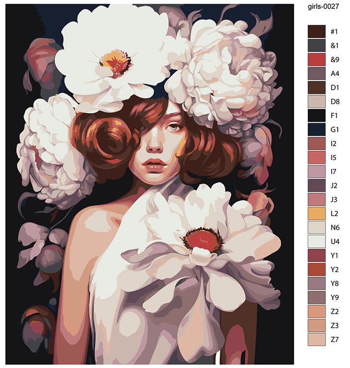 Картина по номерам «Портрет девушки с пышными цветами» — картинка 2