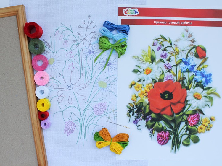 Вышивка лентами «Полевые цветы» — картинка 2
