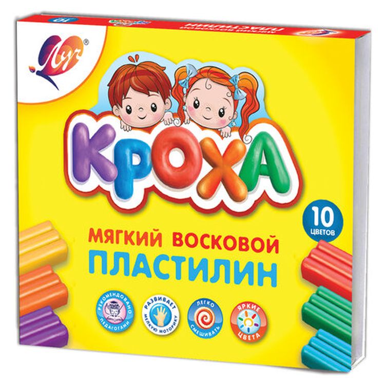 Пластилин мягкий Луч «Кроха», 10 цветов, 150 г, со стеком