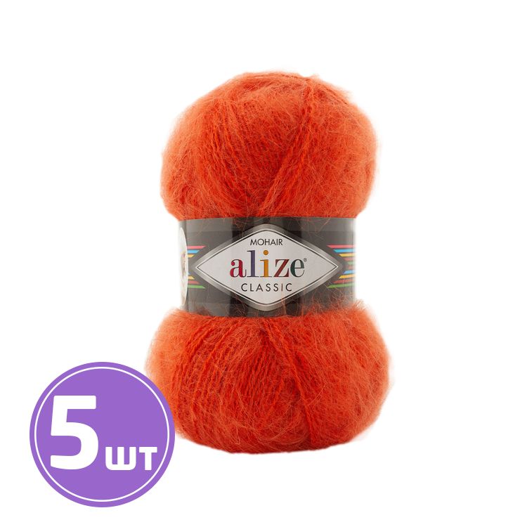 Пряжа ALIZE Mohair classik new (37), красный мандарин, 5 шт. по 100 г