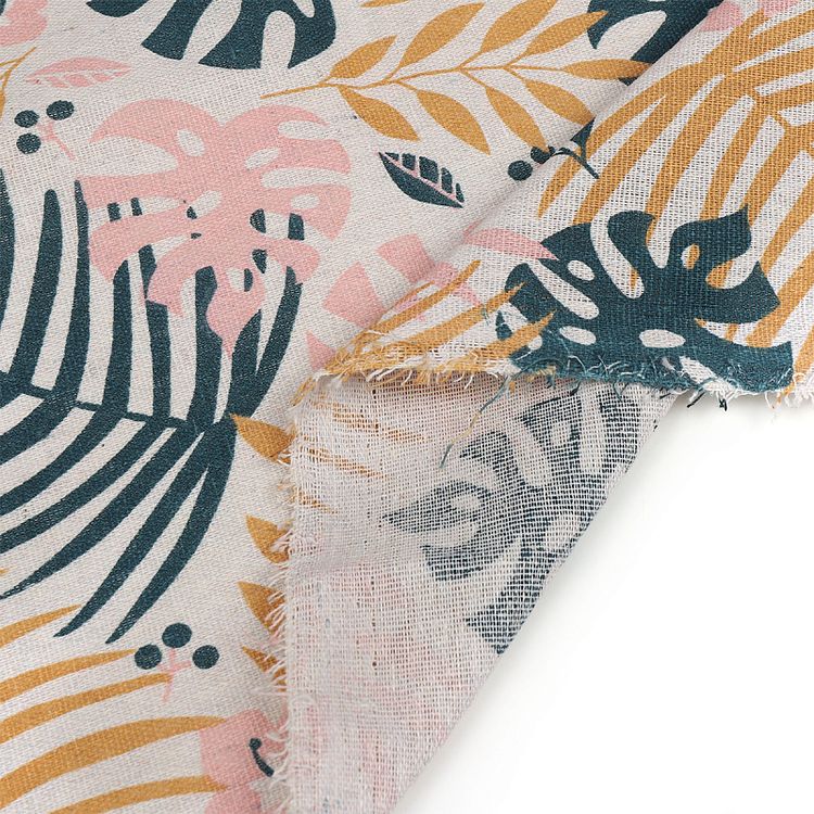 Ткань Лен, 140 г/м², 5 м x 150 см, цвет: розовый, растительный принт, TBY — картинка 4