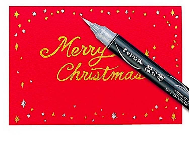 Маркер-кисть с кнопкой подкачки чернил, 1-10 мм, серебро, Pentel — картинка 7