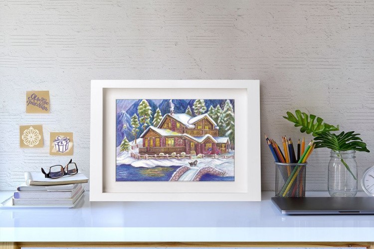 Скетч для раскрашивания акварельными карандашами «Лесное шале» — картинка 2