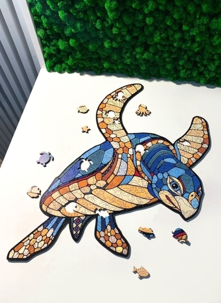 Деревянный, фигурный пазл EWA «Морская Черепаха L», 39x55 см — картинка 3